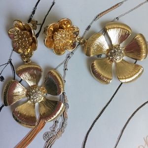 LYDELL NYC Brushed Gold and Crystal Statement Earrings